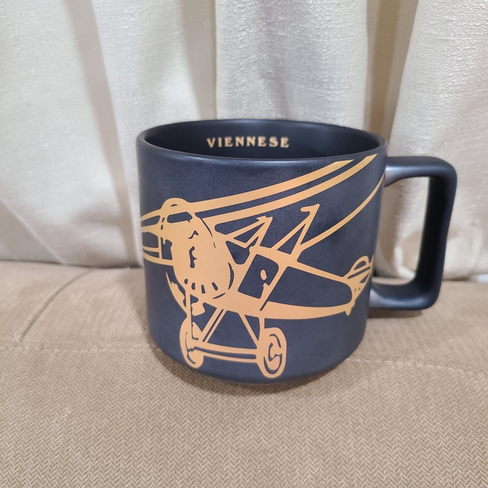 2016 Starbucks Mug Cup Viennese with Gold Airplane Print